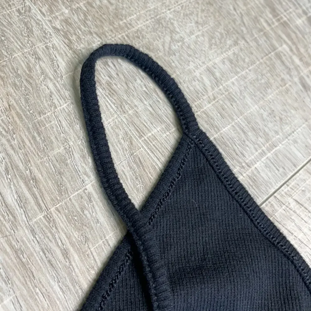 BP Black V-Neck Tank Ribbed Thong Bodysuit